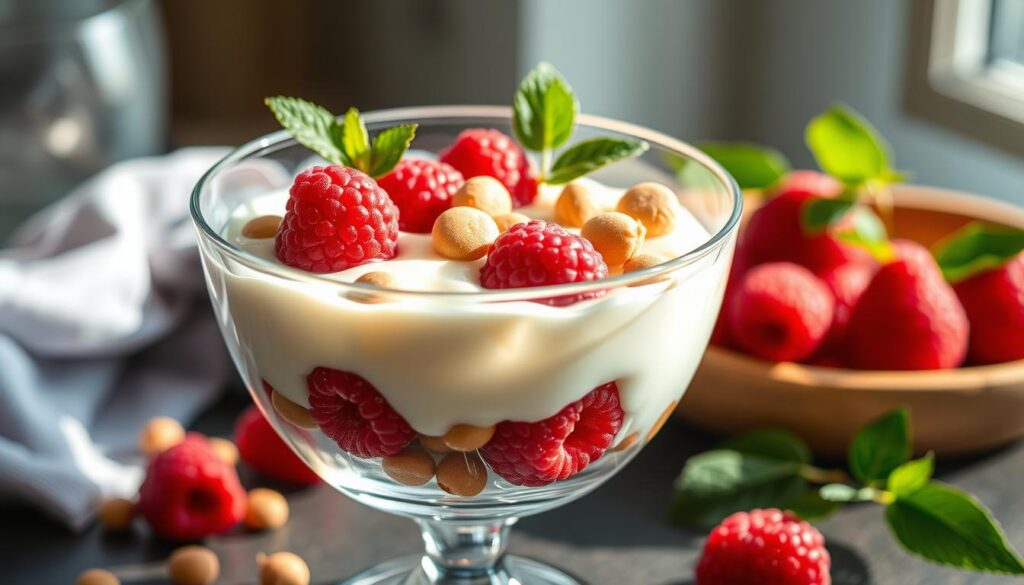 sobremesa gelada com Malteasers e framboesas